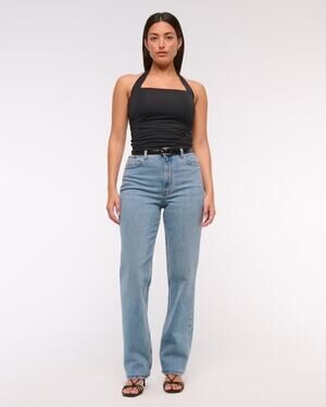 NWT Abercrombie Curve Love Ultra High Rise 90s Straight Jeans Light Wash 35/20S